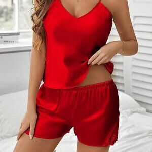 NWOT Red Satin PJ Shorts Set, Women's Size Large